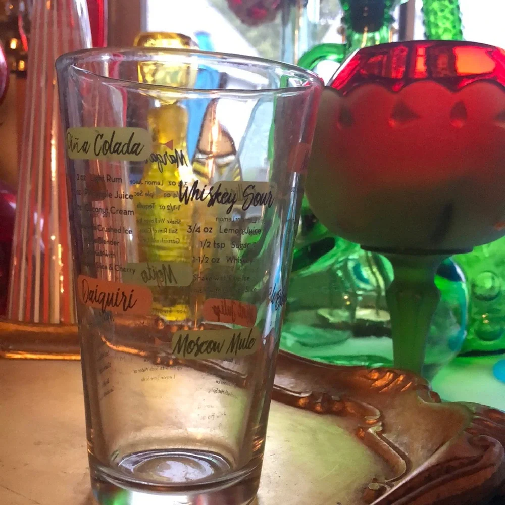 ❤️VINTAGE Cocktail Recipe Glass with Colorful Accents 🧡